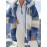 Fuzzy Color Block Coat, Casual Hooded Zip Up Drawstring Long Sleeve Outerwear, Women's Clothing