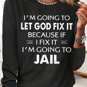 Letter Print Crew Neck T-Shirt, Casual Long Sleeve T-Shirt For Spring & Fall, Women's Clothing