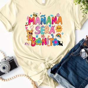 Cartoon Print T-Shirt, Short Sleeve Crew Neck Casual Top For Summer & Spring, Women's Clothing