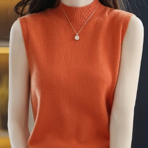 Solid Mock Neck Knitted Top, Elegant Sleeveless Versatile Top, Women's Clothing