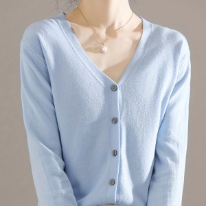Elegant V-neck Solid Cardigan, Long Sleeve Cardigan For Spring & Fall, Women's Clothing